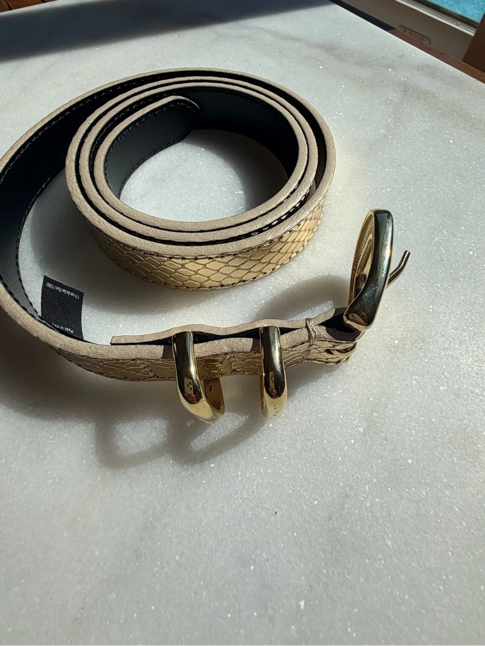 Sezane Gold Snake-Embossed Belt with Gold Buckle